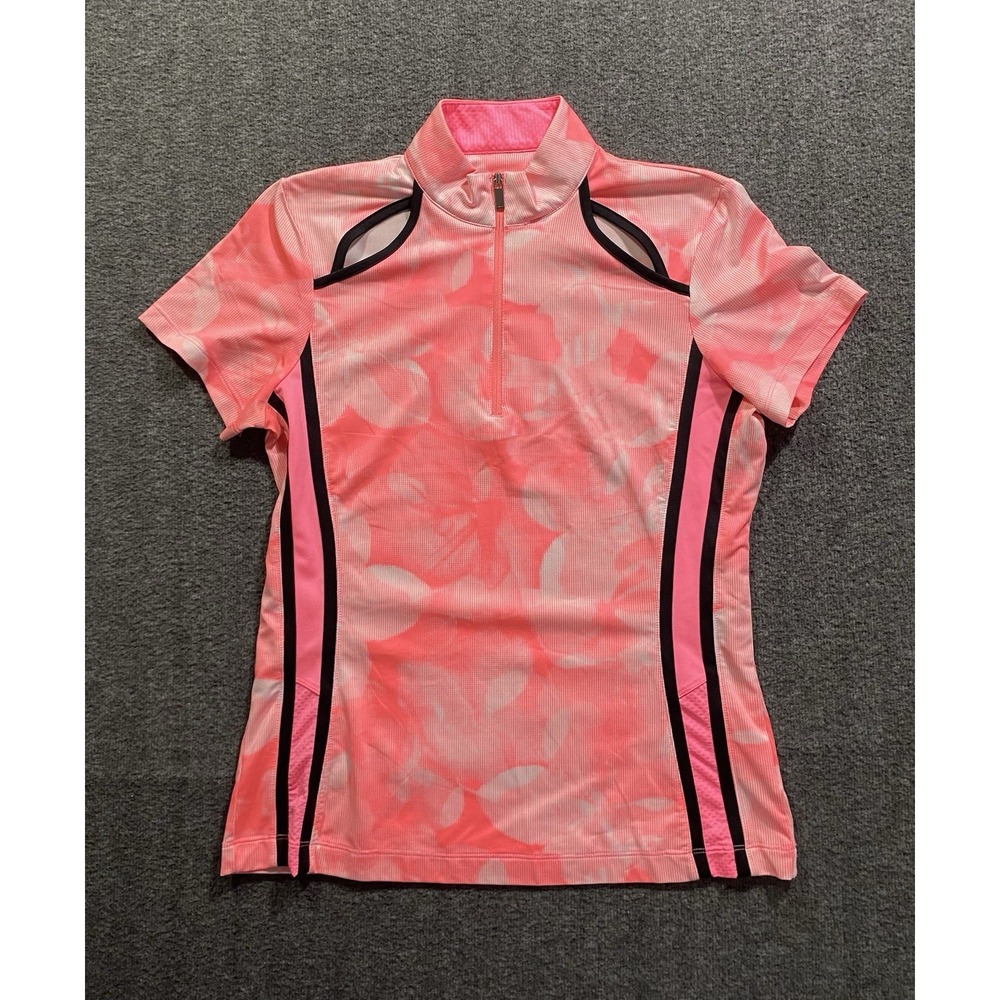 Tail White Label Shirt Womens Pink Floral Mock Neck Zip Vented Golf Size S